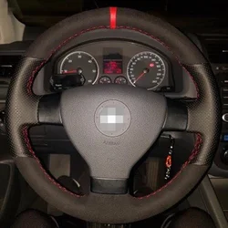 Black Suede Car Steering Wheel Cover for Volkswagen Golf 5 Mk5 VW Passat B6 Jetta 5 Tiguan 2007-2011