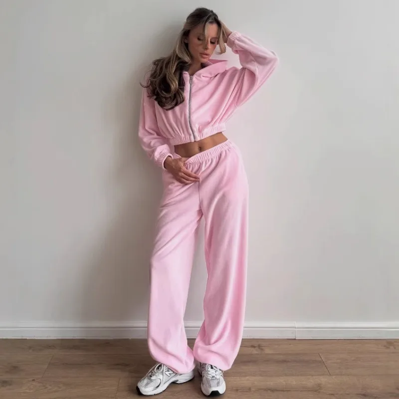 

2026 Spring and Autumn New Women's Fashion Casual Loose Hooded Stand-up Neck Sweater Two-piece Set