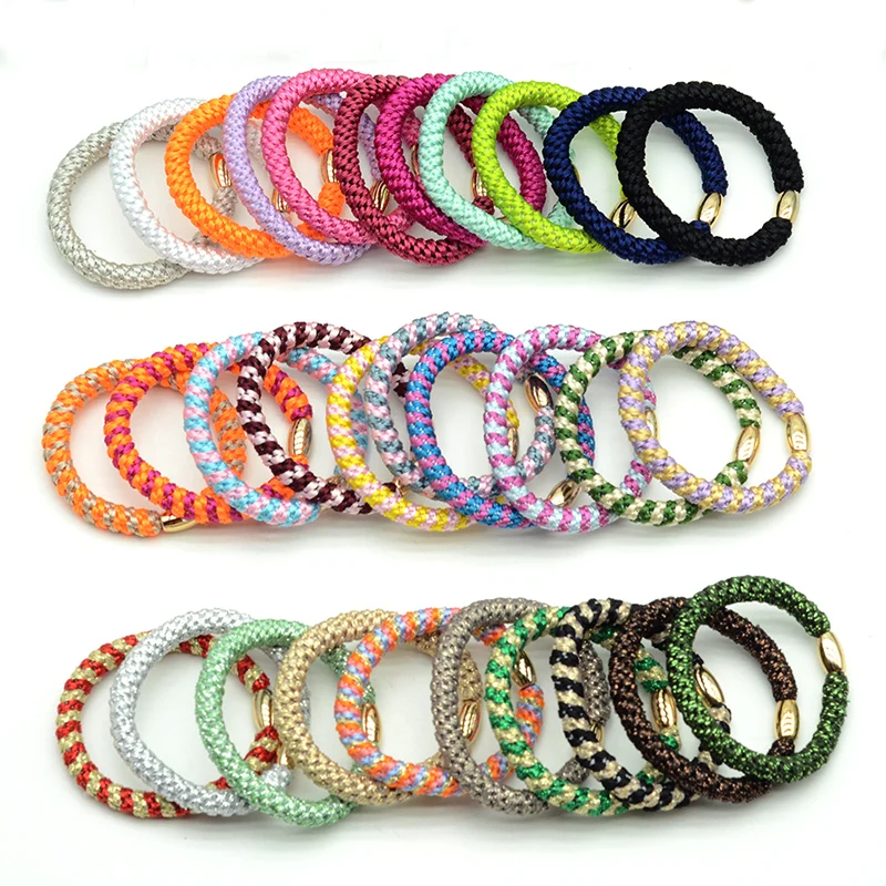 20PCS 8mm Gold Beads Drawstring Thick Hair Tie Plait Elastic Hair Bands Braided Hair Scrunchies Rope Ponytail Holder Women Girls