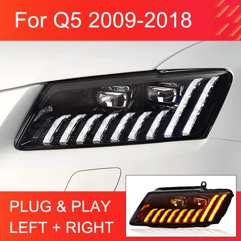 1 Pair LED Headlight for Audi Q5 2009-2018 Upgrade Headlights Plug and Play with LED DRL Dynamic Turning Full LED Head Lamps
