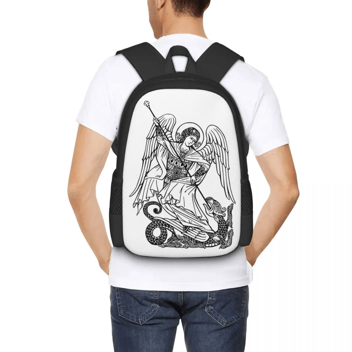 Saint Michael Archangel And The Dragon Backpack Hot Sale Daypack Large Capacity BookBag School Bag Shoulder Bags for Men Women