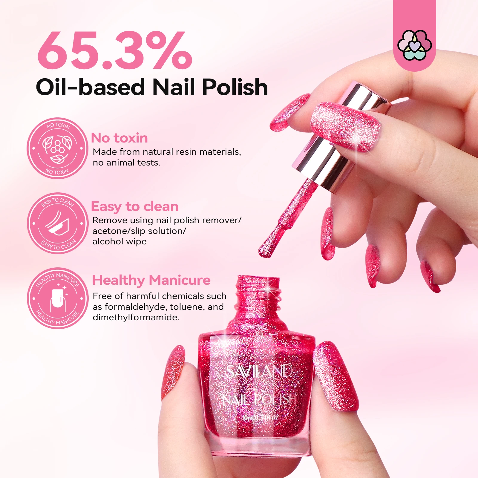 SAVILAND 글리터 네일 광택제 세트, 빠른 건조 네일 광택제, 비 젤, 베이스 탑 광택제, 듀얼 유니크 쉬머 네일 래커, 12 색