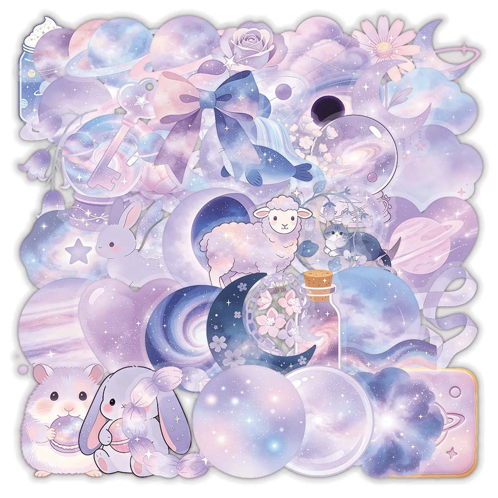 10/30/50pcs Dreamy Galaxy Planet Rabbit Hamster Stickers Cartoon Aesthetic Sticker Guitar Suitcase Phone Cute Transparent Decals