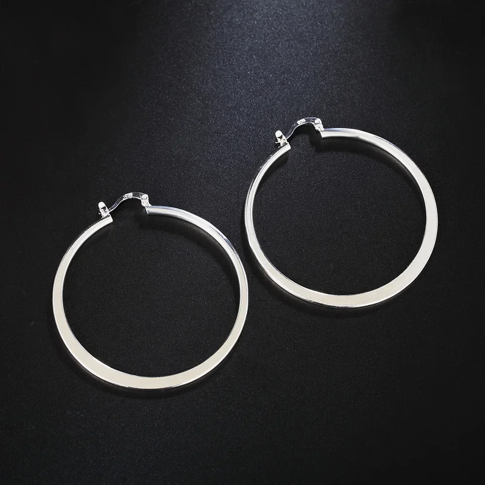

High Quality Fashion 925 Sterling silver 5cm Big circle earrings for women birthday gifts Charm Wedding party popular Jewelry