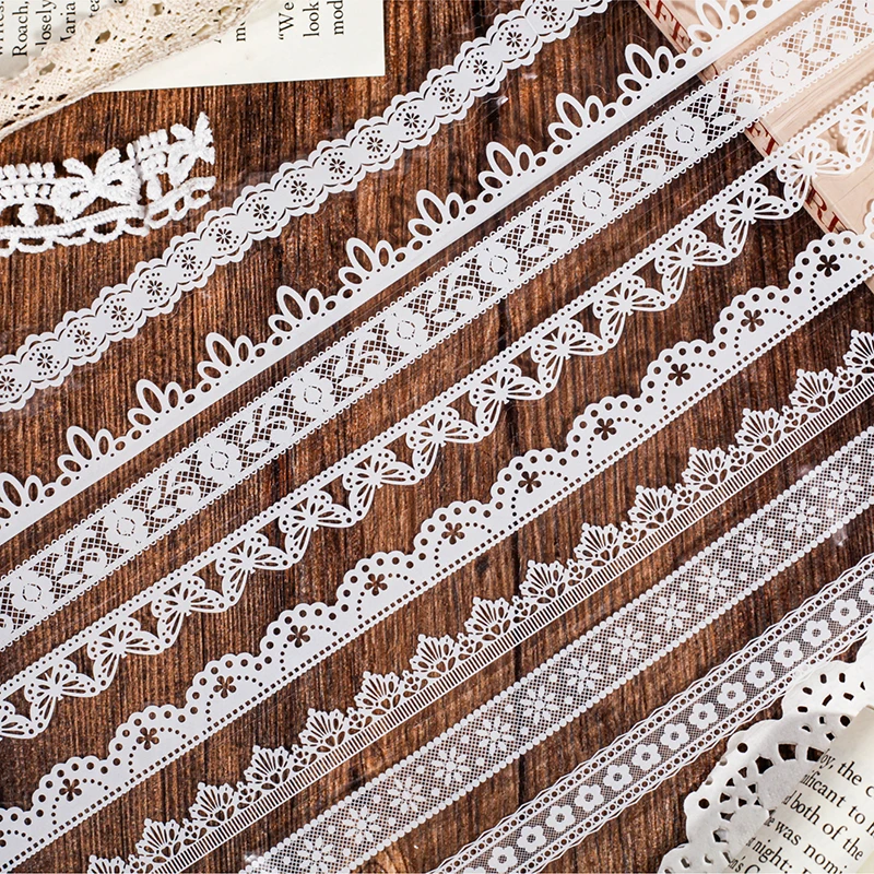 1Roll Lace Series PET Tape Scrapbooking Decoration Stickers Perfect for Collage Journaling Craft Diy Supplies