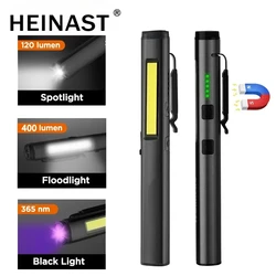 Heinast Self-defense Flash Flashlight With Magnet TYPE-C Rechargeable Torch Light 365nm UV Portable Pen Clip Patrol Inspection