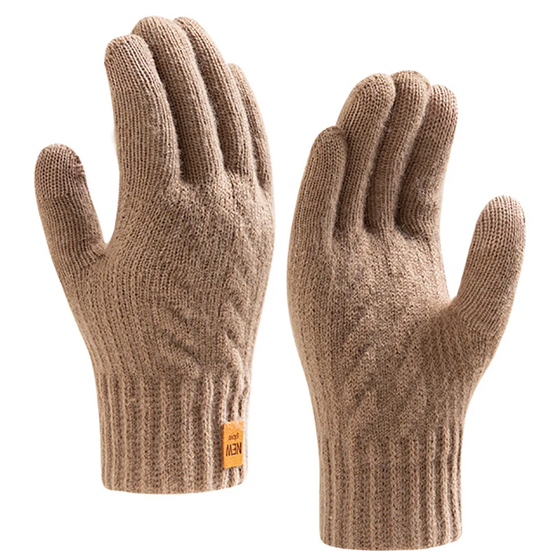 1 pair of men's gloves gray one size knitted touch screen thick elastic full finger warmth alpaca wool autumn and winter adult m