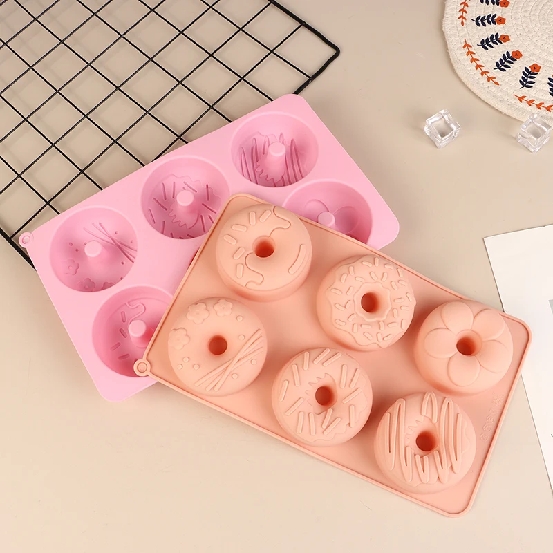 Molde de Donut Silicone Antiaderente, Molde De Chocolate De 6 Cavidades, Molde De Bolo De Pão De Pastelaria, Molde De Sobremesa, Bandeja De Cozimento DIY, Donut Making Tool