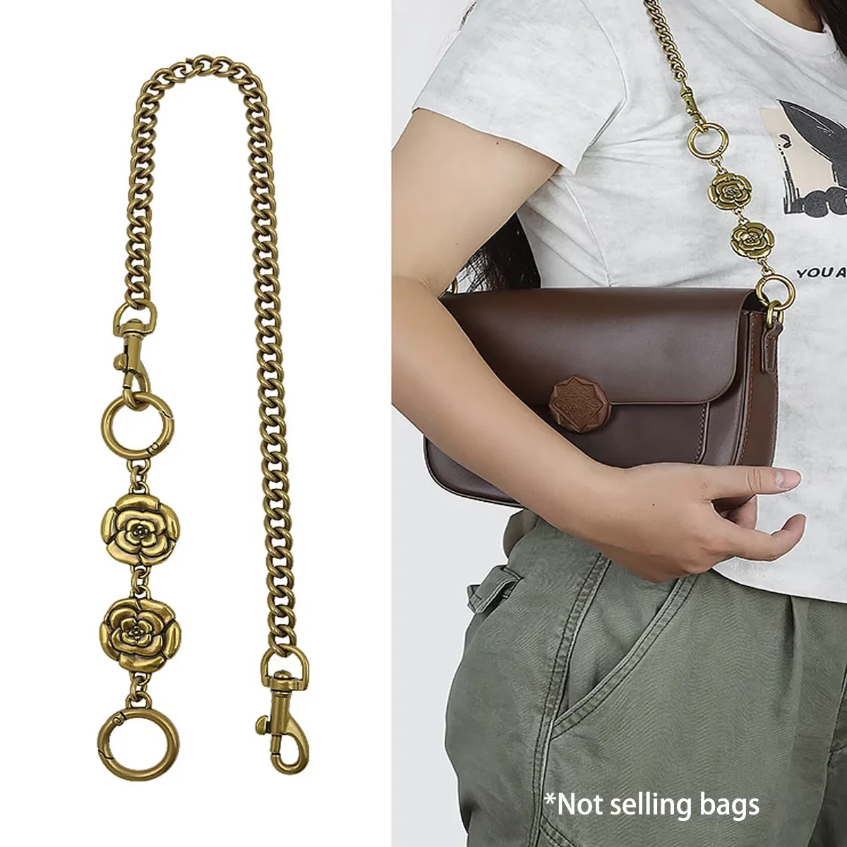 Rose Purse Straps Replacement Bag Extender Chain Vintage Gold Bag Charms 60cm Silver Metal Wallet Chain For Tote Handbags