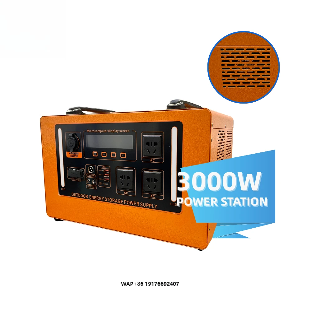 Portable 3000W Solar Power Generator with Flashlight & Jump Starter Emergency Power Supply Source Via Solar Panel & Car Battery