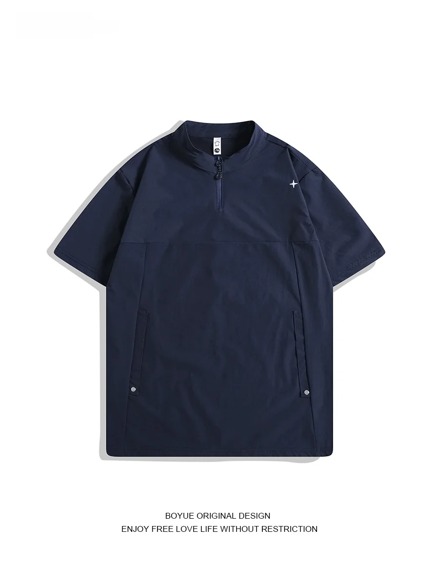 

Мужская повседневная футболка Boyue American Sle Qui Dry Spor ort Sve T-irt с воротником-стойкой, в стиле пэчворк, на молнии, для отдыха и работы, Cool Fee...