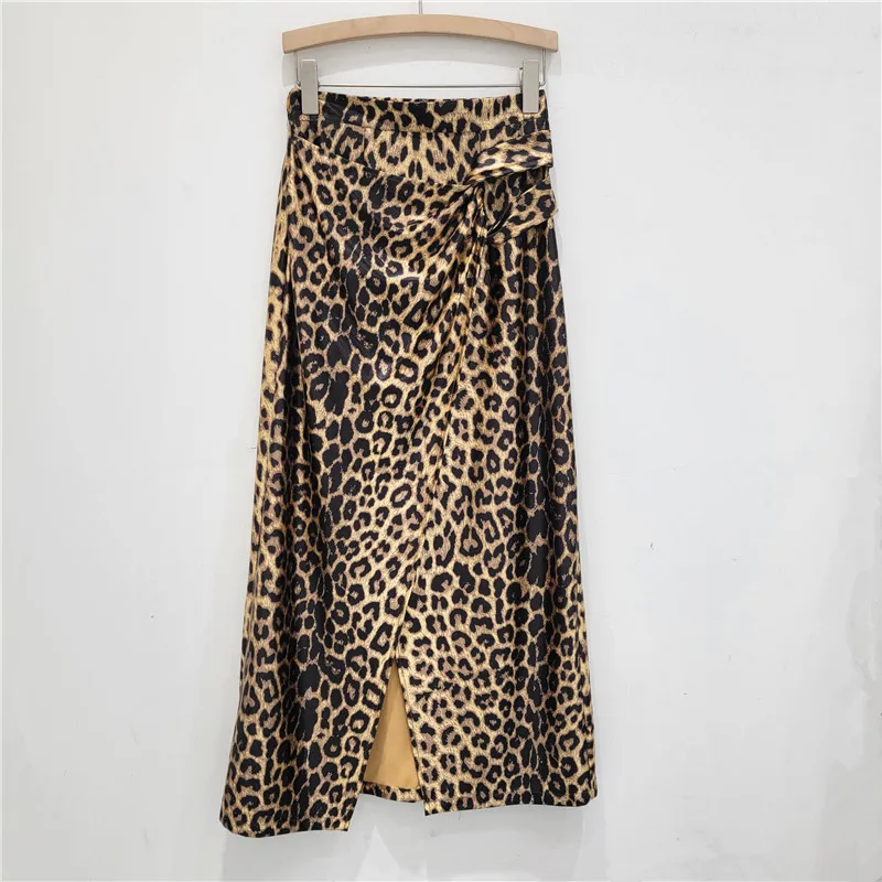 Fashion Leopard Print 3D Cutting Slip Skirt Women 2024 Summer Sexy Girl Temperament Sheath Straight Skirt Irregular Long Skirt