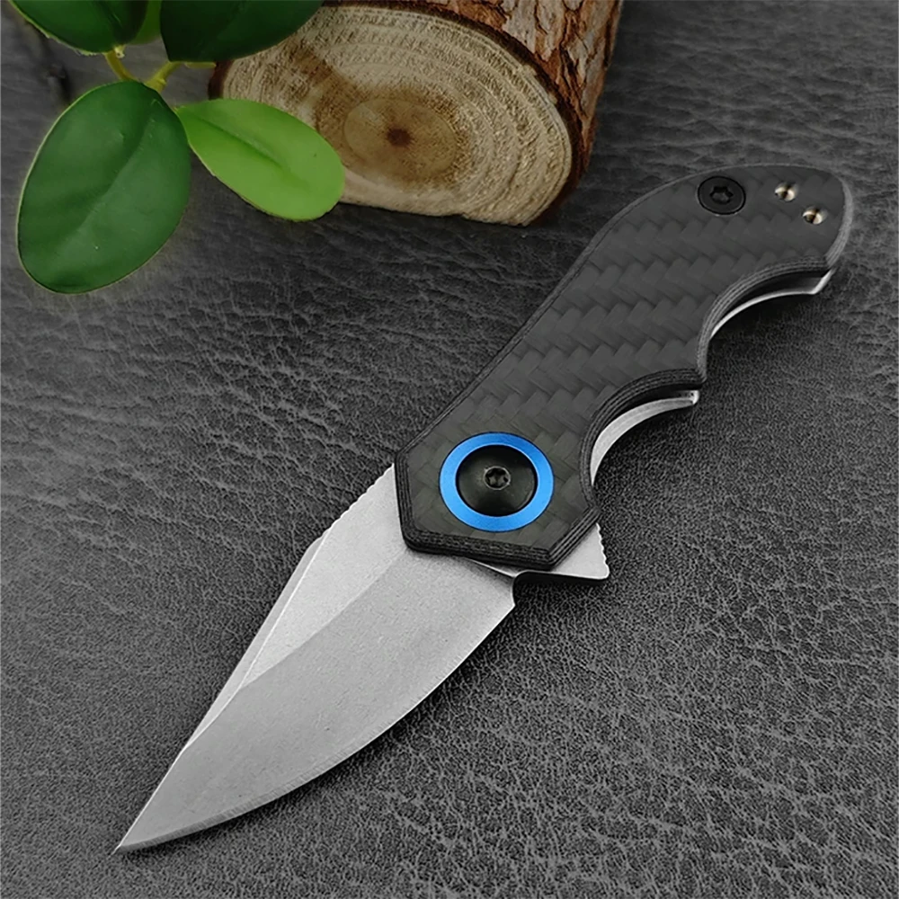 Outdoor Mini Folding Pocket Knife CPM-20CV Steel Blade Carbon Fiber Handle Camping Survival EDC Tools Portable with Pocket Clip