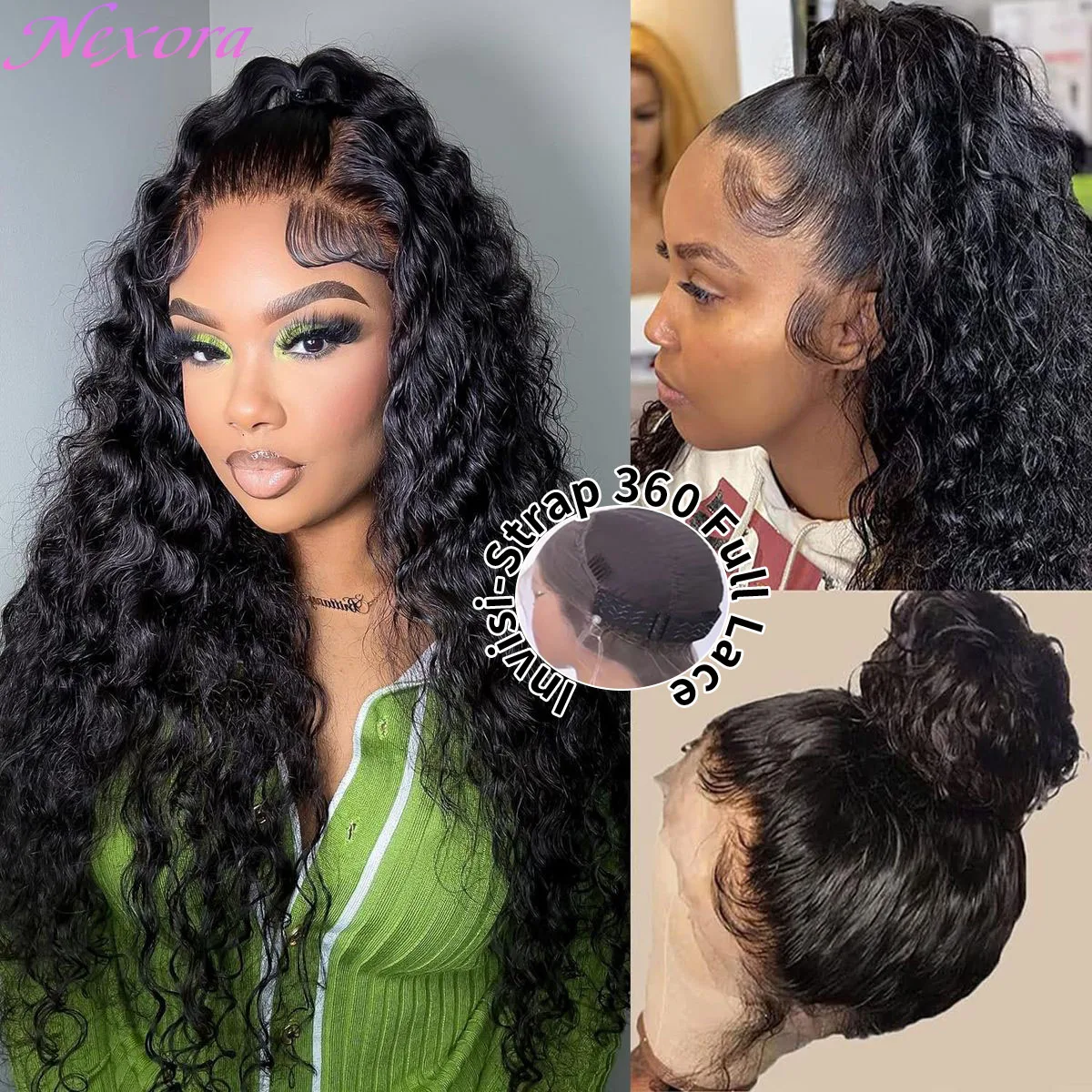 Nexora Hd الدانتيل الباروكات شعر الإنسان 360 الدانتيل 1b أسود شعر بشري مجعد شعر مستعار موجة المياه موجة عميقة شعر مستعار أمامي البرازيلي الباروكات الأصلي