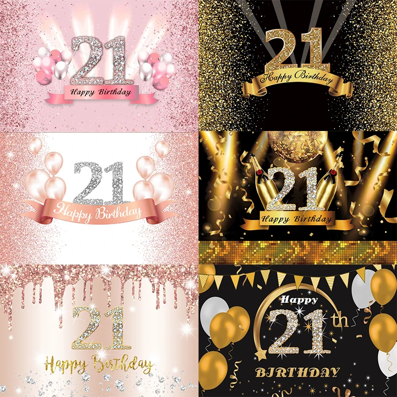 

Sweet Pink 21st Photo Backdrop Girls Boy Twenty One Rose Gold Happy Birthday Party Photograph Background Photo Banner Decoration