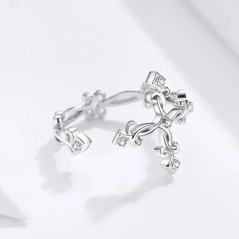 CAOSHI Fashion Lady Cross Adjustable Rings with Shiny Zirconia Silver Color Opening Finger Ring Stylish Female Versatile Jewelry