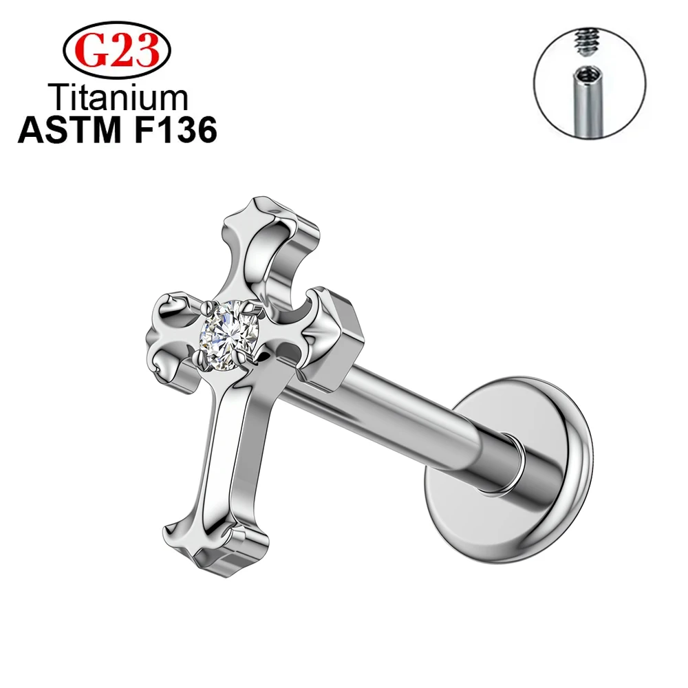ASTM F136 Titanium CZ Cross Stud Earrings