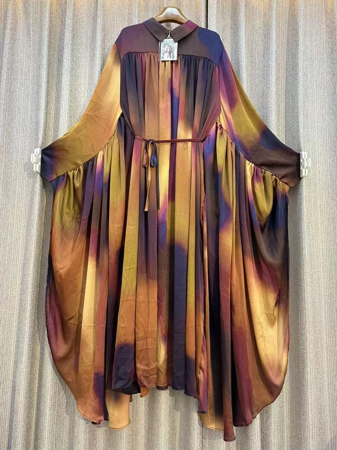 European American Printed Head Strap Collar Irregular Midi Dress Female Batwing Sleeves Party A-line Evening Elegant Long Dress