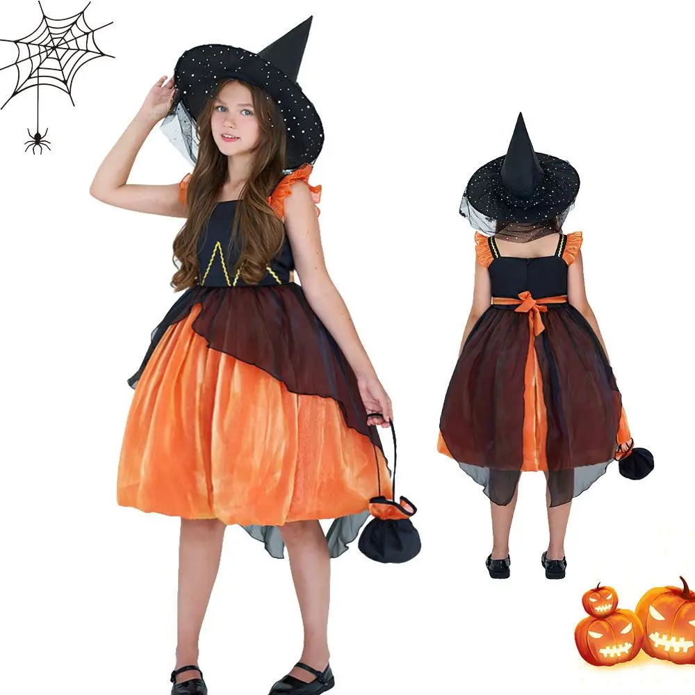 Gonna costume da strega primaverile per ragazze Performance Abito carino Halloween per bambini Par Stage Dance Scintillio Banchetto notturno