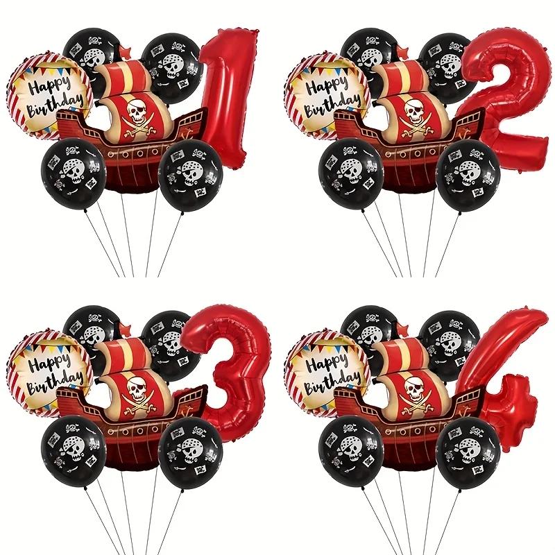 Piratenschiff-Folienballon mit Nummer 1-9 Piraten-Themen Geburtstag Halloween Deko für Innen und Außen Festival-Szenendekoration Zubehör – Detail 1