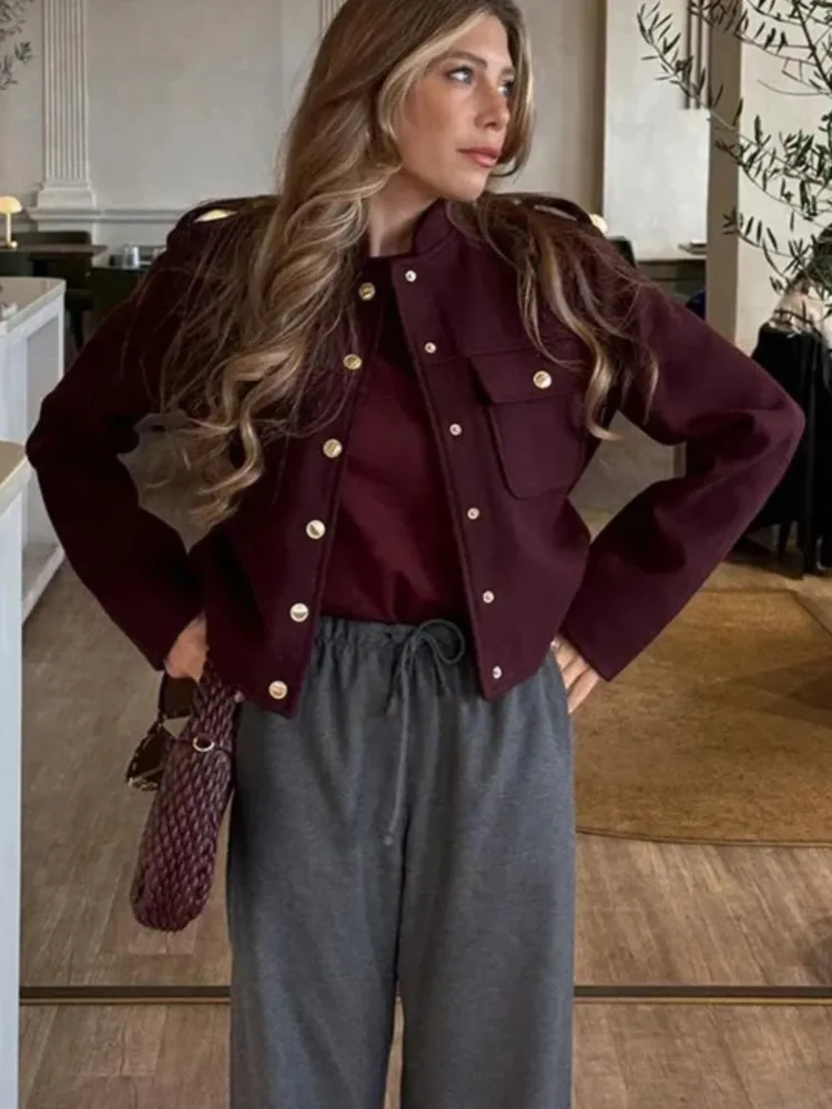Woman's Casual Solid Color Jacket Autumn Winter Ladies Single-row Buckle Pocket Short Cardigan Coat Female Elegance Office Coats