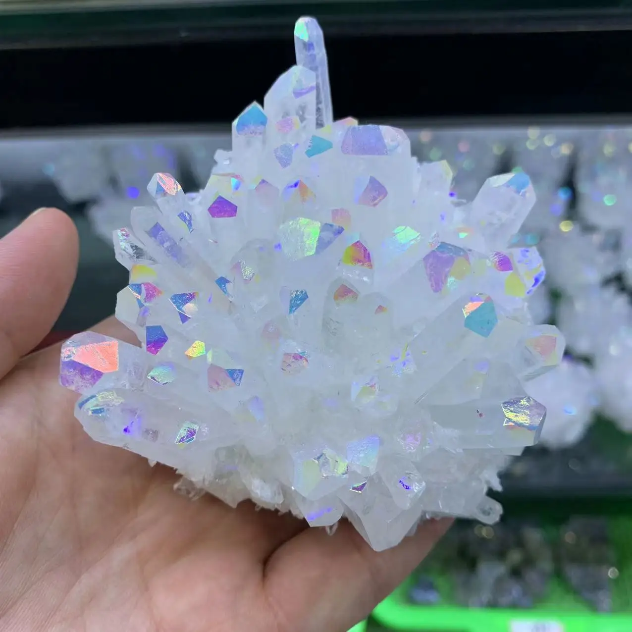 Natural Rainbow Halo Crystal Quartz Cluster Reiki Restoration Home Decoration Stone Gift