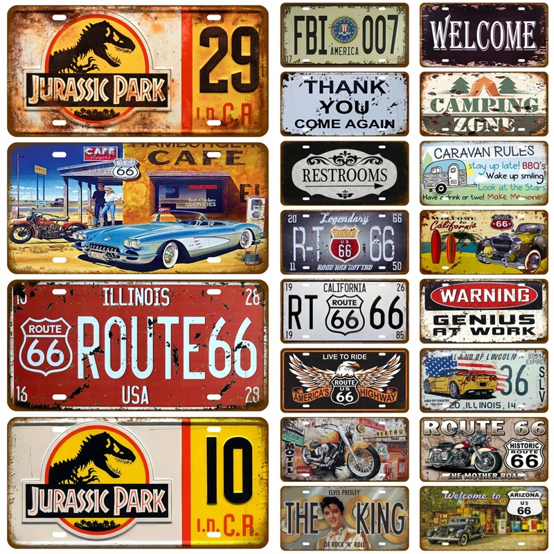 Route 66. Tinplates Plate Garage Tin Signs Poster Retro Plaque Home Tire Shop Wall Art Decor Gas Vintage Car Metal Sign Tinplate