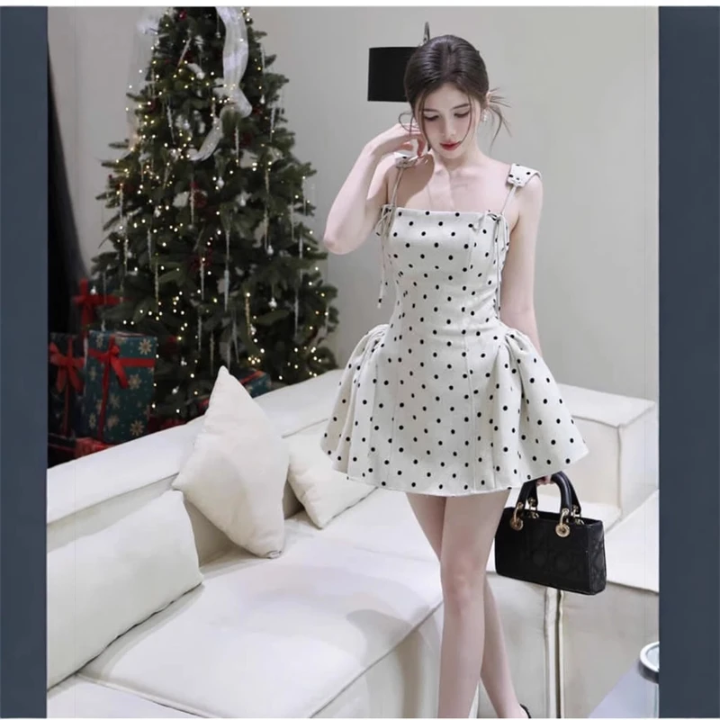 Mini abito da donna con stampa a pois con scollo a barchetta e canotta a trapezio 2025 Vacanze estive Vacanza Festa Compleanno Abiti Vestiods