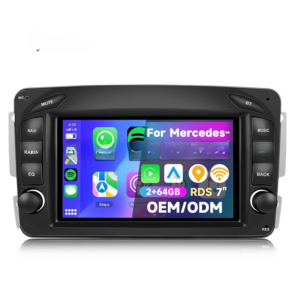 Podofo for Mercedes-benz CLK/W209 E-W210 Clase C/W203 SLK/W170 7'' Android Car Radio 2+64 Wireless Carplay/Android Auto GPS/WiFi