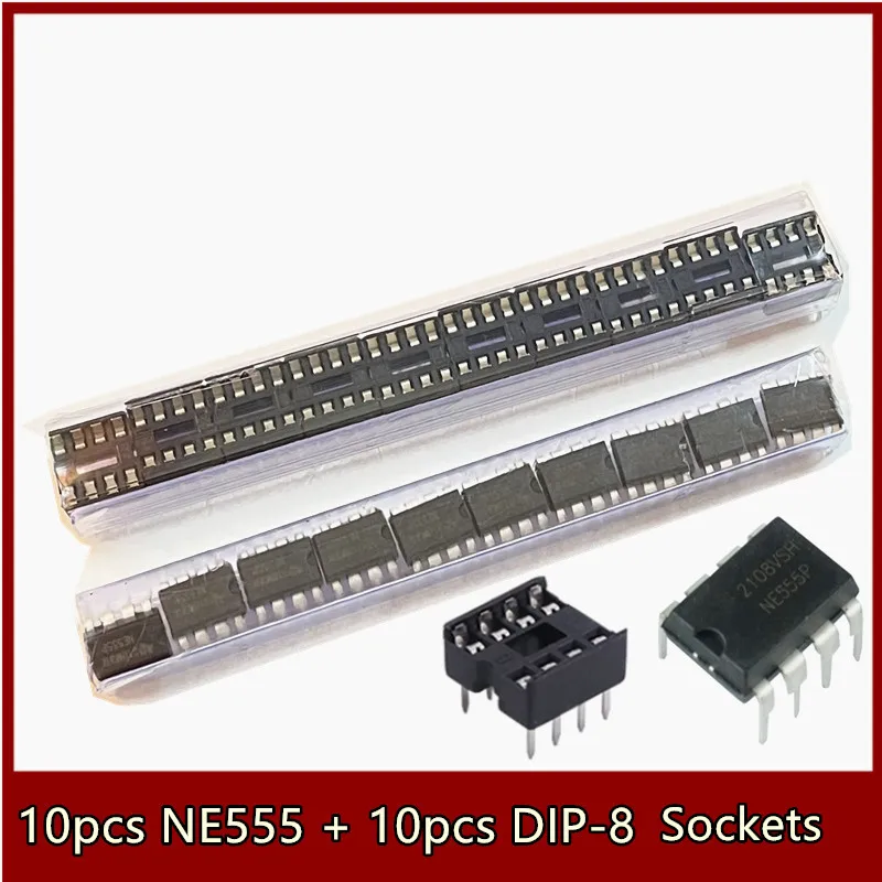 20pcs/lot NE555P DIP-8 Sockets 8pin DIP NE555 Adaptor Solder (10pcs Ne555 +10pcs 8pin Socket)
