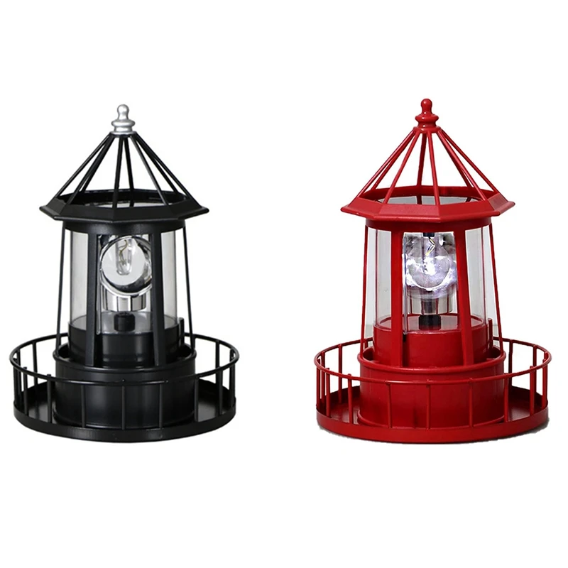 

LED Solar Powered Lighthouse, 360 Degree Rotating Lamp Courtyard Decoration Waterproof Garden Towers Statue Lights