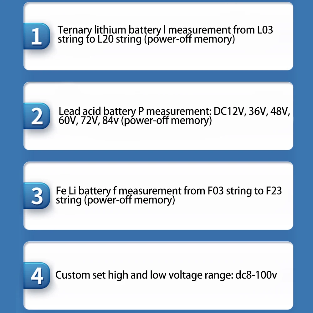 Voltmeter indikator kapasitas baterai Lithium, DC 8 ~ 100V dengan tampilan Digital LED dan Alarm bel deteksi suhu