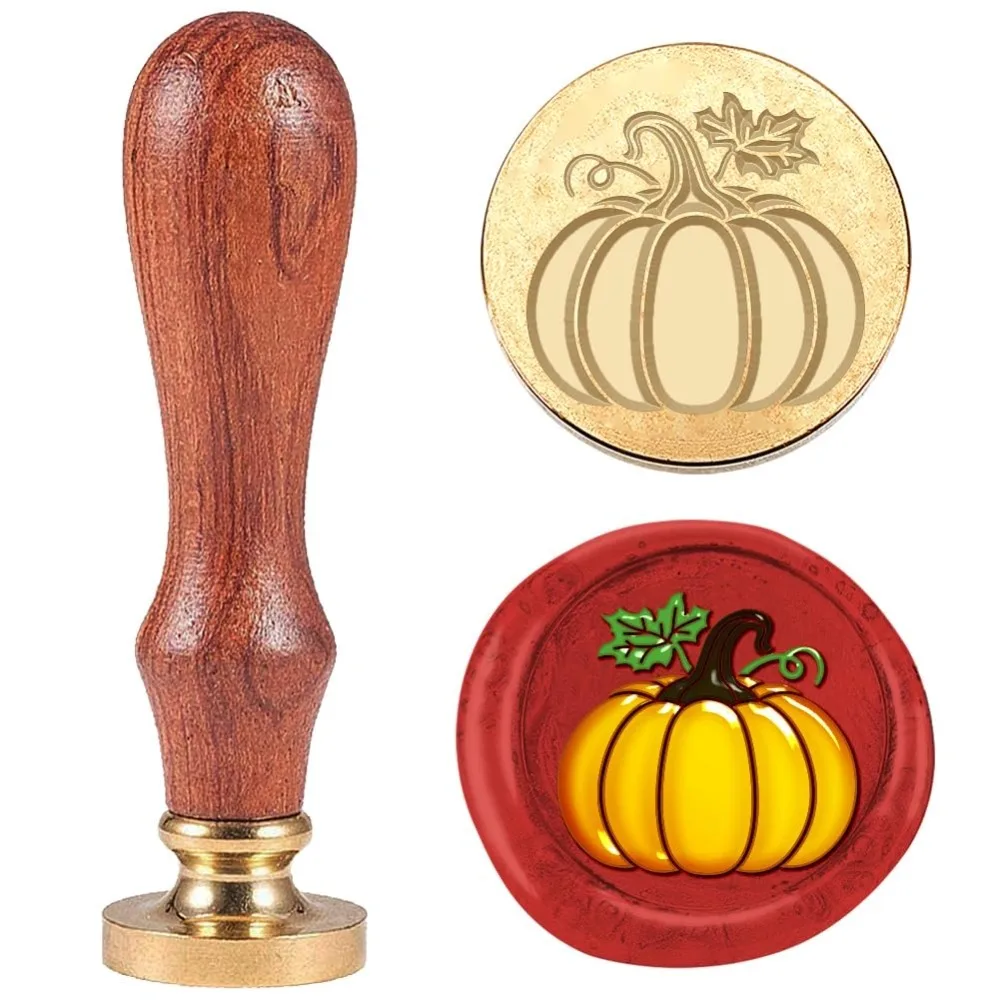 

3D штамп с осенней печатью тыквы, 1 дюйм, съемная латунная печатающая головка с деревянной ручкой, винтажный тисненый уплотнительный штамп