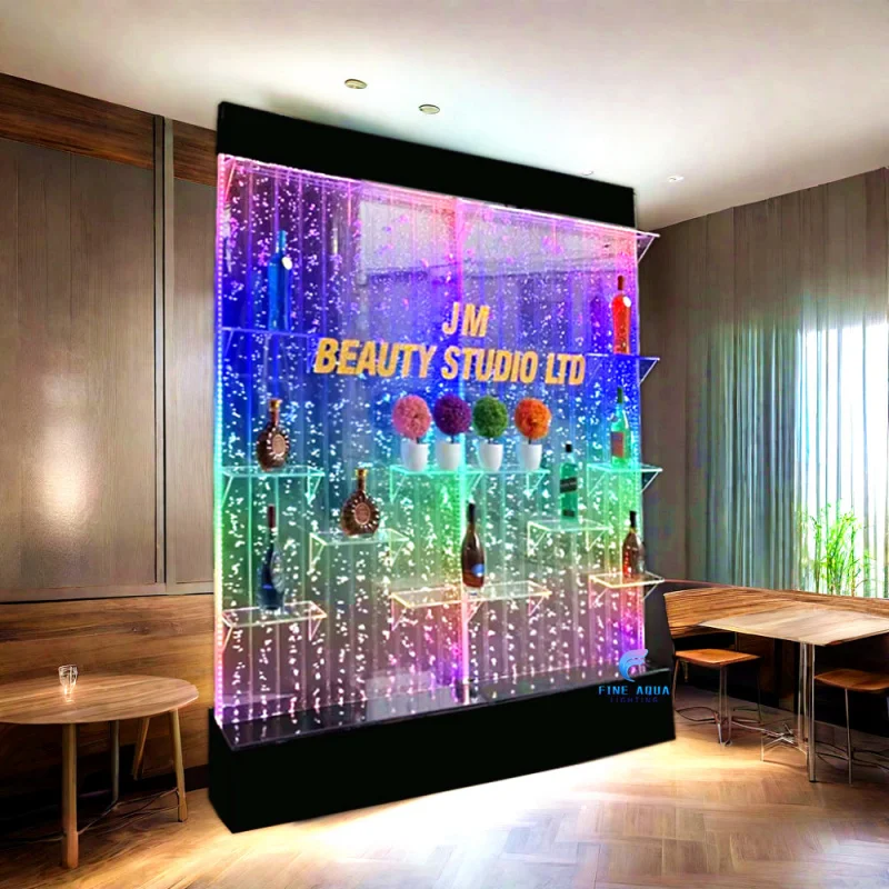 custom.Home Decor Dancing Acrylic Changing LED Light Floor Standing  Bubble Wall with Shelves