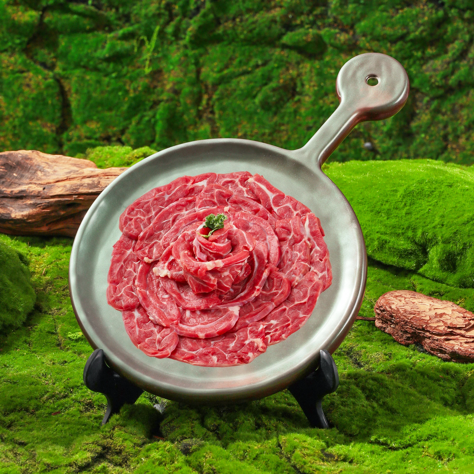 

Mimicry Porcelain Wild Mountain Sle Dining Utensils with Handle round Tray for Hot Pot Restaurant Commercial Use Beef Tray