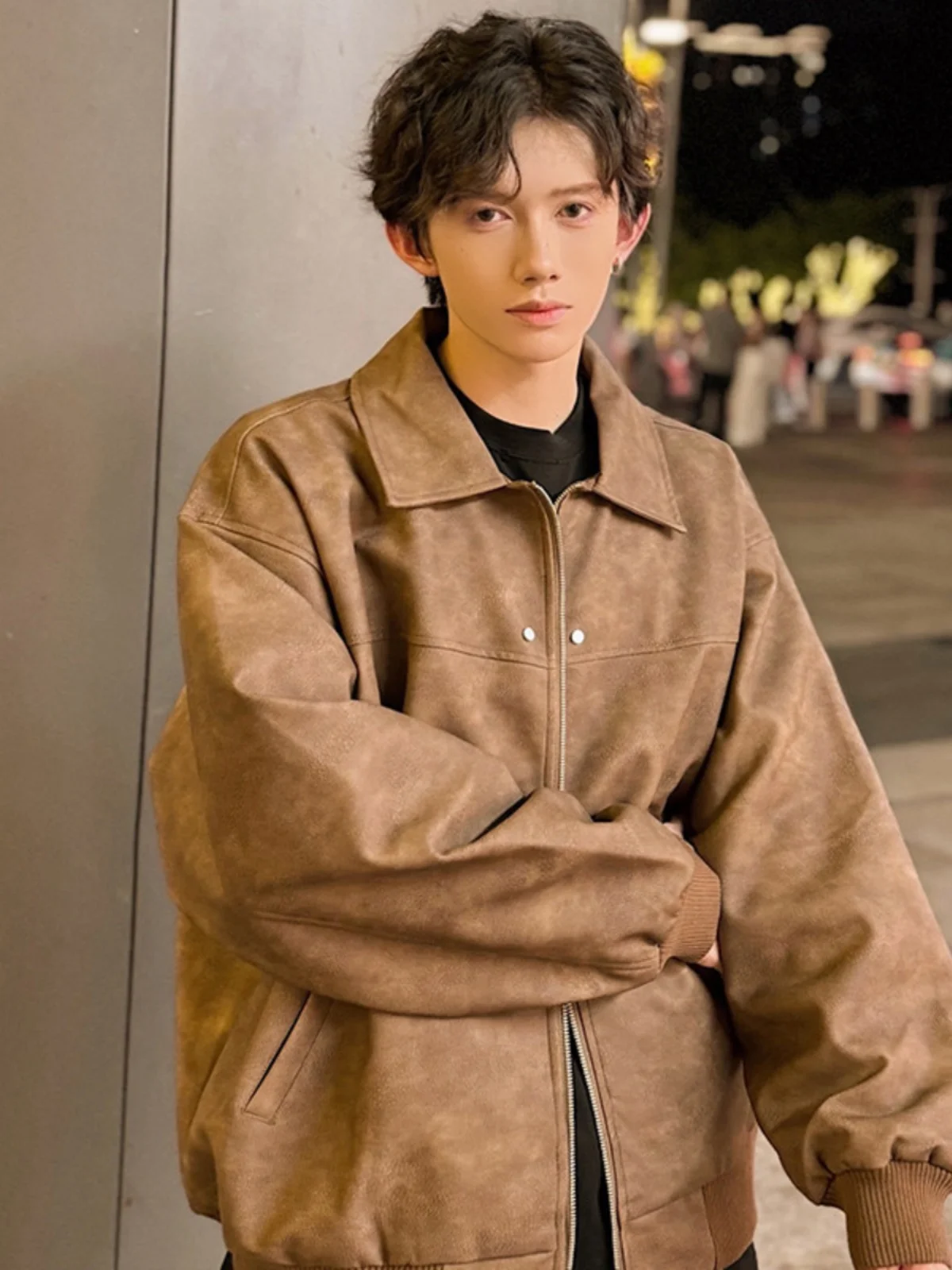 

Коричневая мужская кожаная куртка в американском ретро-стиле, модная высококачественная летная куртка, весенне-осенняя бейсбольная куртка свободного кроя для молодежи