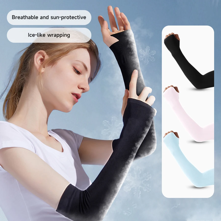 Running Arm Sleeves Ice Silk Sunscreen Sun-resistant Long Gloves Solid Basketball Armguards Sports Cycling Driving Arm Warmers