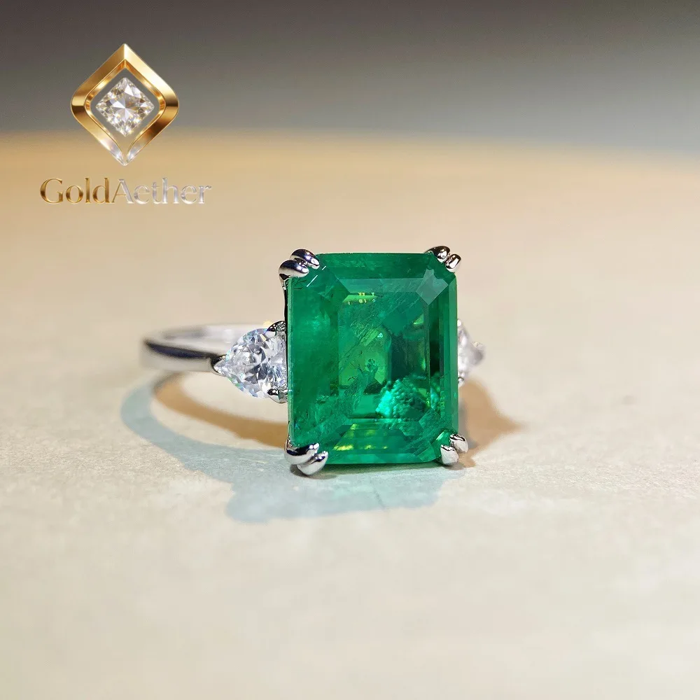 

Роскошное женское кольцо GoldAether из цельной платины PT950 с изумрудом и бриллиантами, с хлопковым ремешком и кольцом из муассанита с эффектом кракле