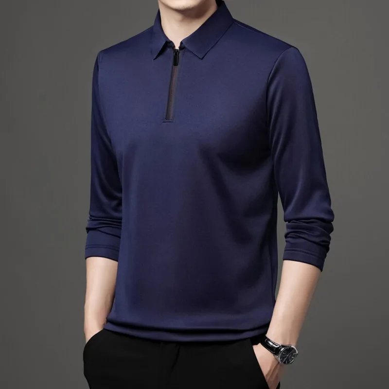 Men's Long Sleeve POLO Shirt Trend Simple Thin Casual Loose Zipper T-shirt Business Office Formal Shirt Men's Clothing