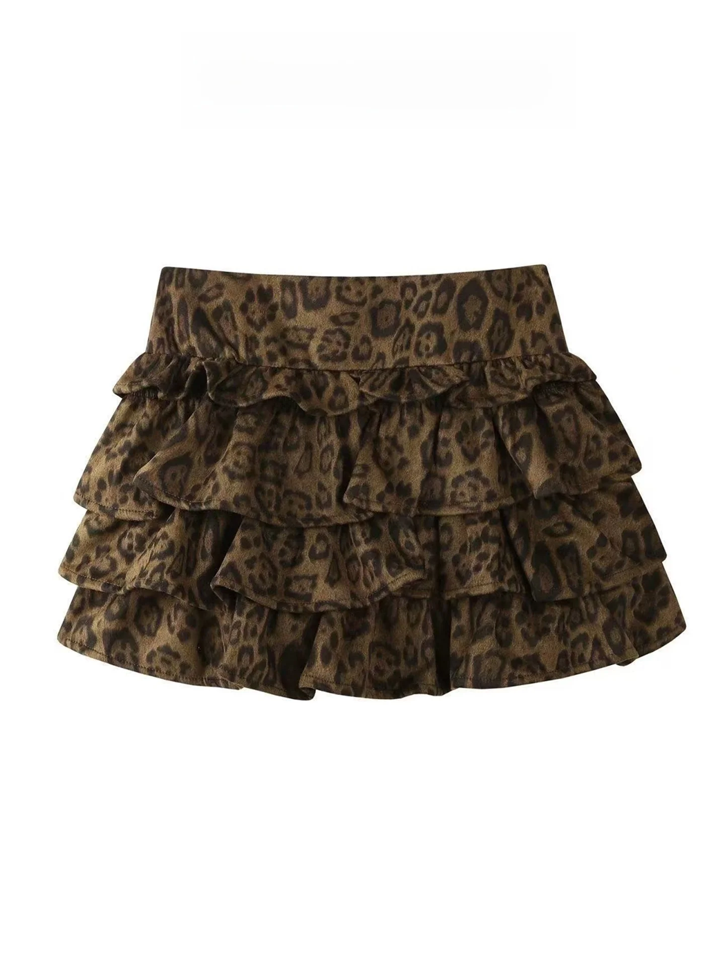 

Retro Style Women's Short Skirt Leopard Print Suede Velvet Puffy Cake Half-length Spring Summer New Fashion Gored Hemline