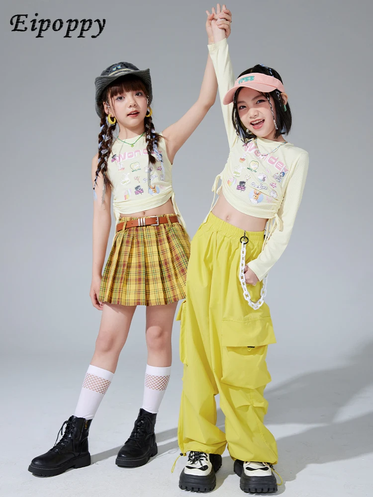 Children's Jazz Costumes Girls Hiphop Trendy Clothes Navel-Exposed Performance Costume Hiphop Fried Street Catwalk