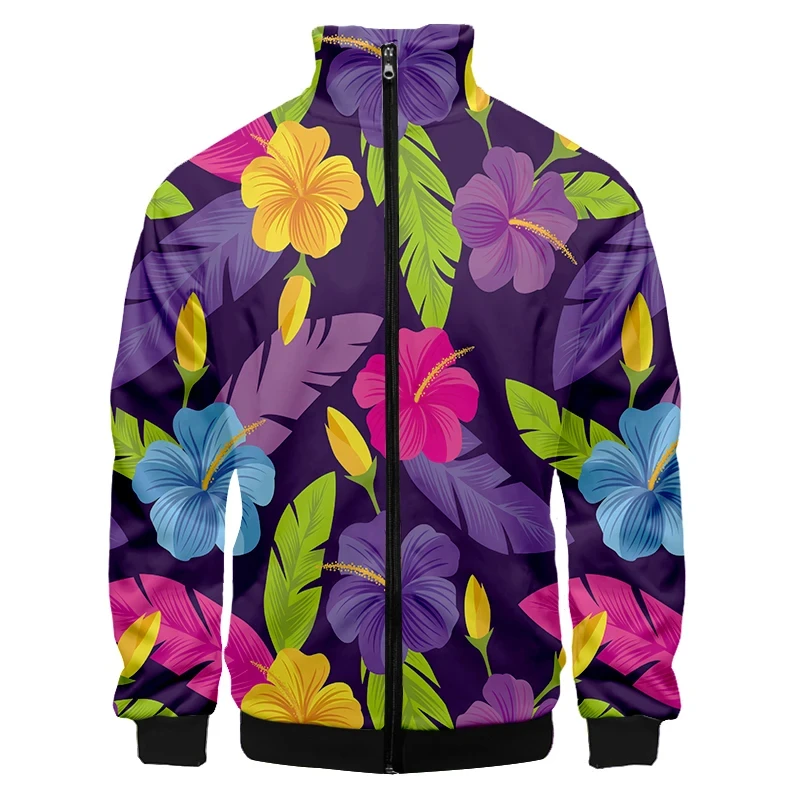 Rose 3d Printed Plants Flower Jacket For Men Outdoor Street Oversized Coat Floral Pattern Zipper Jackets Woman Kids Clothes