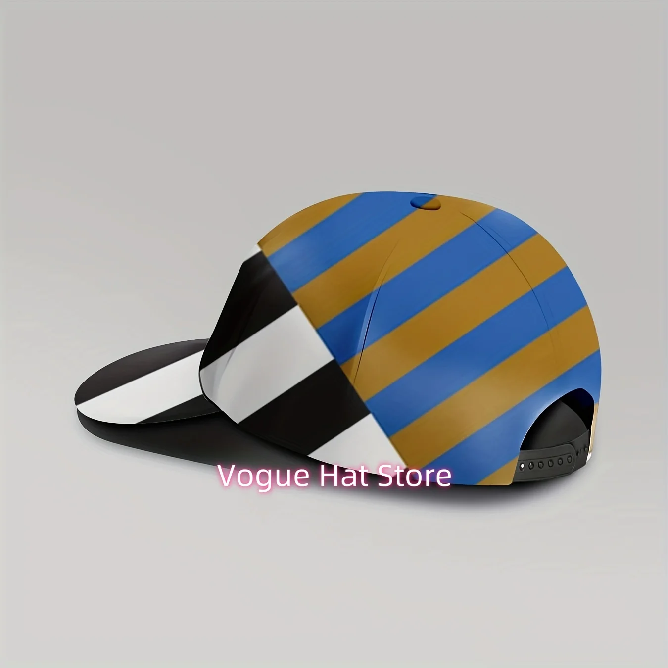 1pc Striped Color Block Unisex Full Print Baseball Cap, Bold Black White Stripes with Blue Yellow Accents, Adjustable, Sun Prote