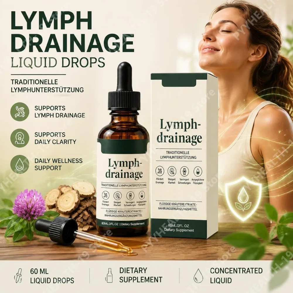 Lymph Drainage Liquid Drops with Vitamin B6, Cleavers & Red Clover for Lymphatic System & Daily Wellness Support, Adults, 60 ML