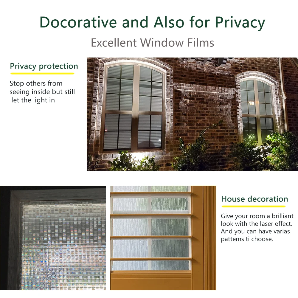 Window Film Privacy 3D Decorative Window Vinyl Static Cling Window Sticker Non-Adhesive Stained Removable Glass Window Decals