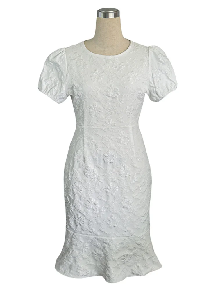 2025 moda verão manga curta vestido jacquard feminino o pescoço magro sexy bainha vestidos casuais senhora streetwear vestidos de babados