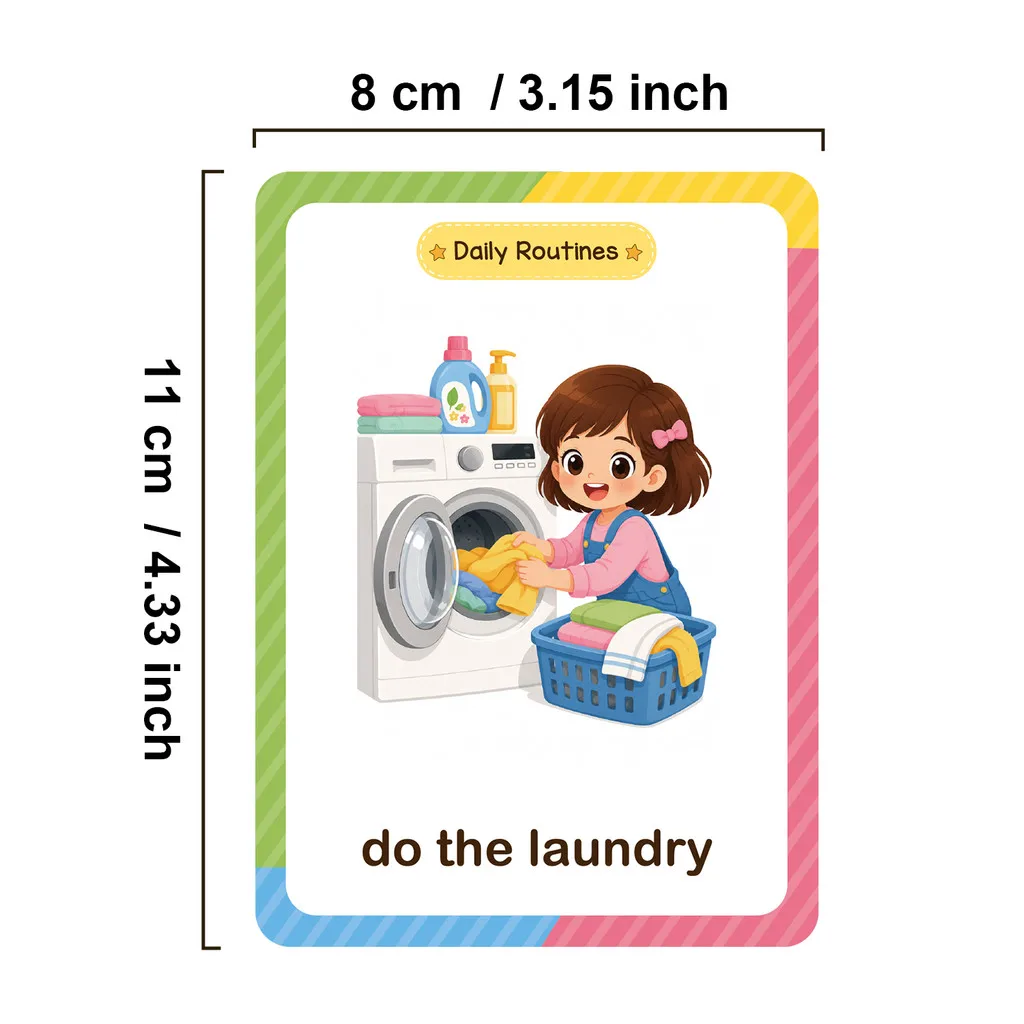 My Day Daily Routines English Flashcards for Kids Double-Sided Daily Life Vocabulary Parent-child Interaction Learning Cards