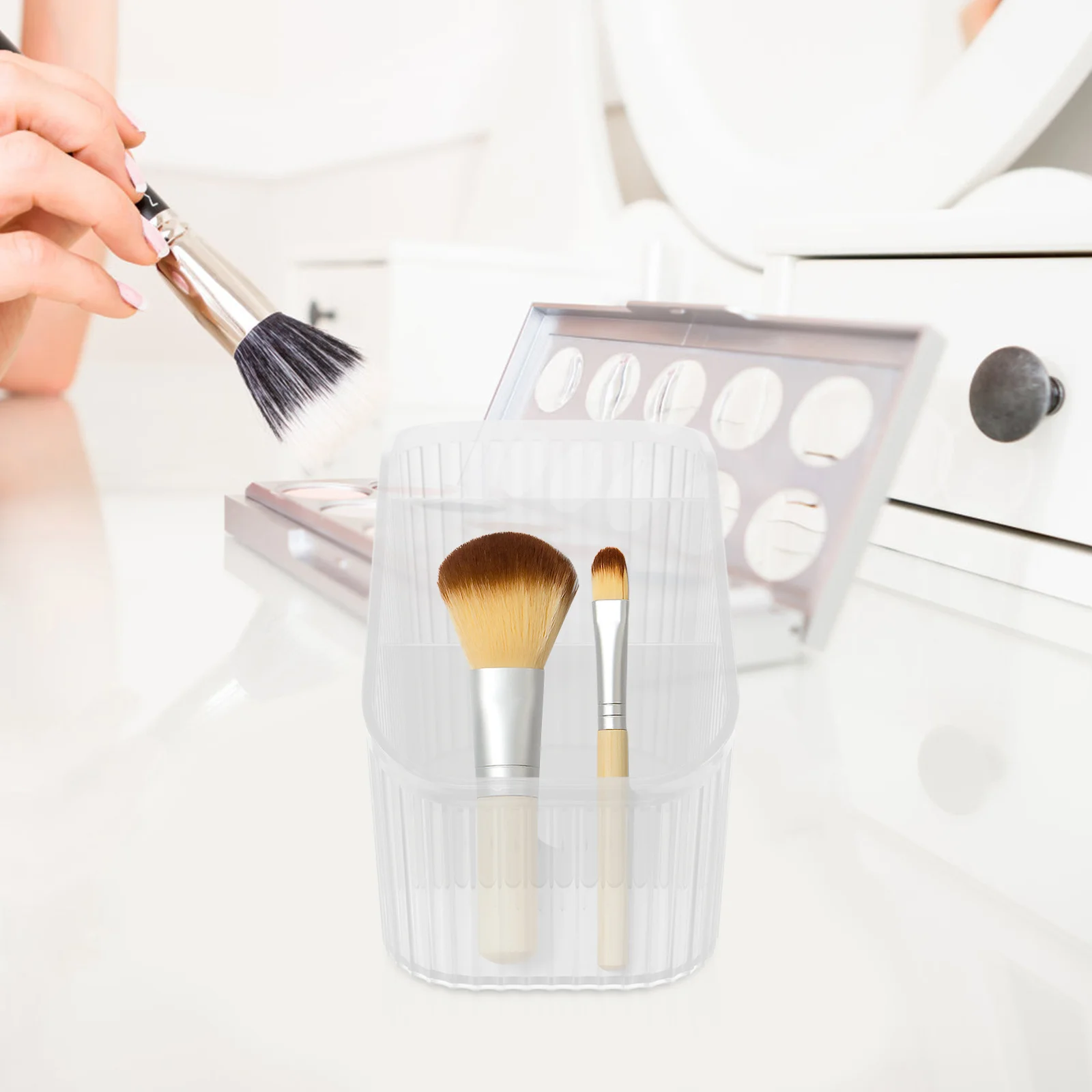 

Brush Holder 3-Tier Makeup Brush Organizer Plastic Pen Container Desktop Makeup Vanity Storage Organizer