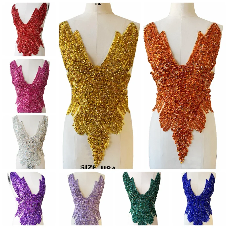 16 Multicolour Deep V Neck Tulle Apparel Decoration Luxury Beaded Diamond Rhinestone Prom Gown Material Evening Dress Fabric