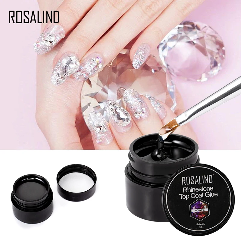 ROSALIND 5ml Nail Gel Rhinestone Top Coat No Wipe Strong Adhesive Glue For Nail Art Crystal Gems Jewelry Decoration Accessories